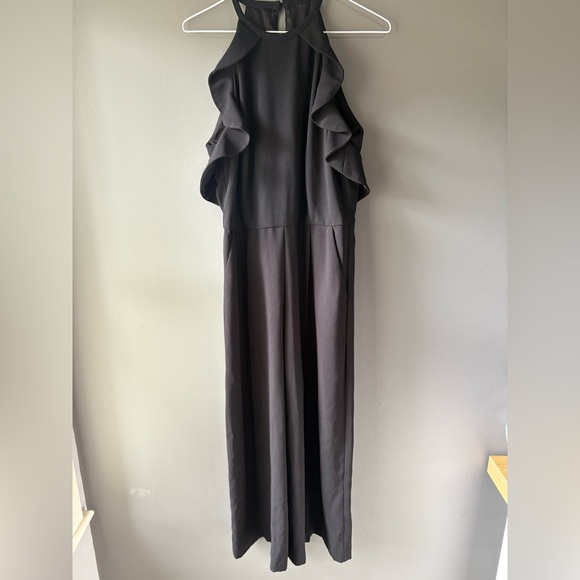 Le Chateau, size M, Elegant Black Jumpsuit, wide leg, zippers, halter top - Picture 2 of 9